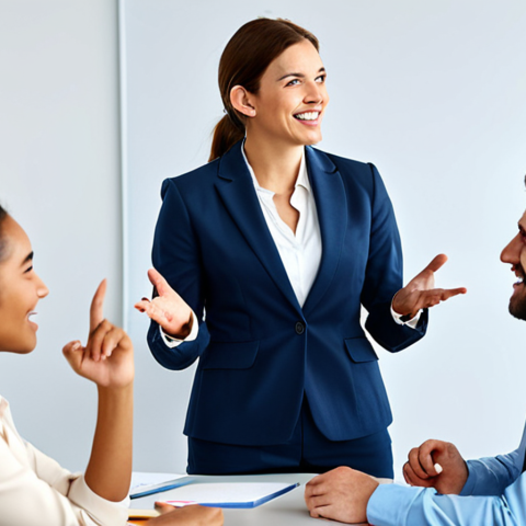 **
A diverse team collaborating in a bright, modern office. A businesswoman is explaining an idea with enthusiasm, while others listen attentively and offer supportive gestures. Focus on positive facial expressions and body language that conveys empathy and understanding. Everyone is fully clothed in appropriate professional attire. safe for work, appropriate content, professional, modest. perfect anatomy, correct proportions, natural pose, well-formed hands, proper finger count, natural body proportions.
**