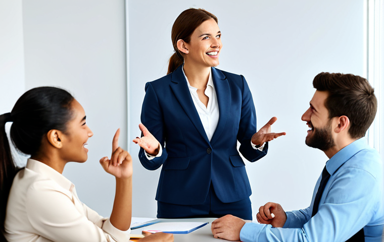 **
A diverse team collaborating in a bright, modern office. A businesswoman is explaining an idea with enthusiasm, while others listen attentively and offer supportive gestures. Focus on positive facial expressions and body language that conveys empathy and understanding. Everyone is fully clothed in appropriate professional attire. safe for work, appropriate content, professional, modest. perfect anatomy, correct proportions, natural pose, well-formed hands, proper finger count, natural body proportions.
**
