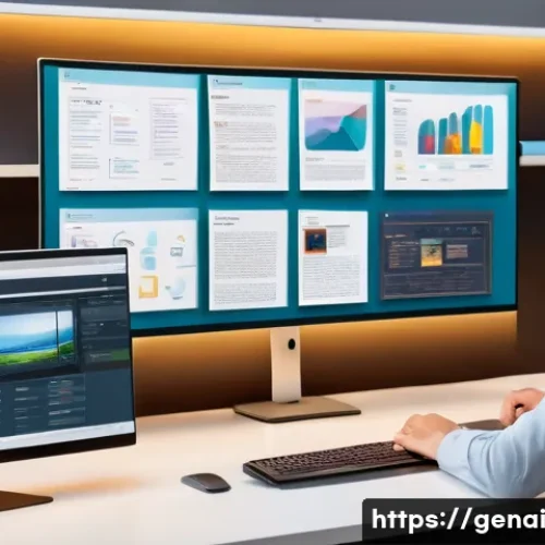 Home 30 AI 생성 콘텐츠의 품질 기준 - A professional digital workspace showing a content creator verifying multiple trusted information so...