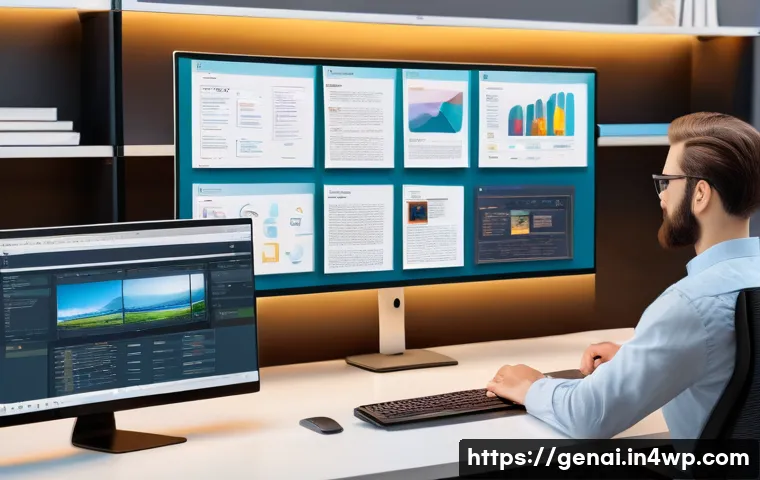 AI 생성 콘텐츠의 품질 기준 - A professional digital workspace showing a content creator verifying multiple trusted information so...