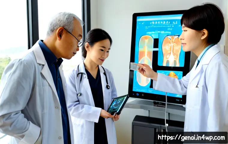 Home 17 AI의 윤리적 혁신 사례 - Photorealistic ethical AI innovation scene in a bright modern community health clinic, diverse team ...